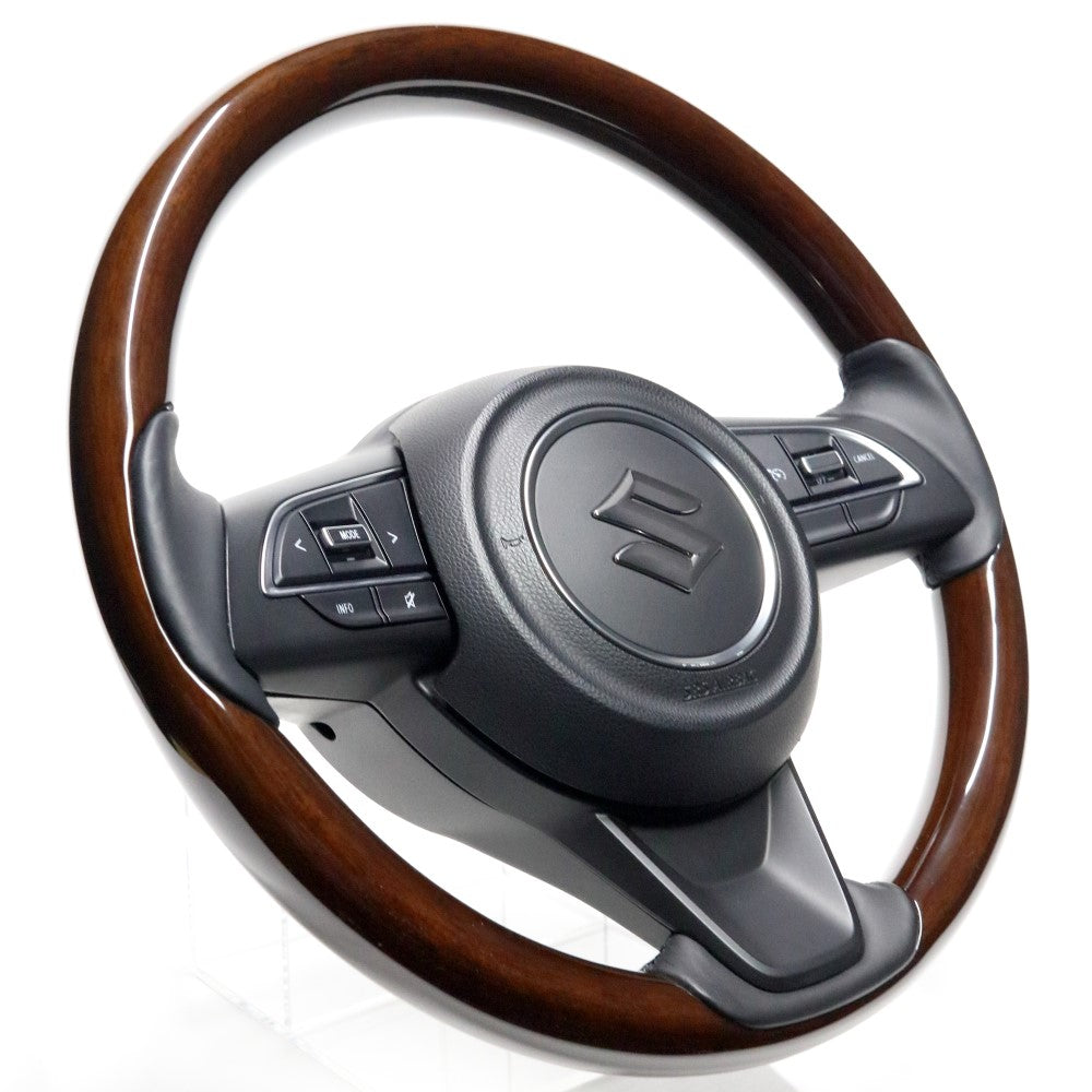 REAL ORIGINAL SERIES ALL WOOD ROUND SHAPE 16 DARK BROWN WOOD BLACK EURO STITCH STEERING WHEEL FOR SUZUKI JIMNY SIERRA JB74W  SZBW-BRW-BK
