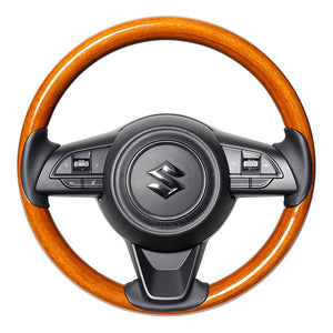 REAL ORIGINAL SERIES ALL WOOD ROUND SHAPE 05 LIGHT BROWN WOOD BLACK EURO STITCH STEERING WHEEL FOR SUZUKI JIMNY SIERRA JB74W  SZBW-LBW-BK