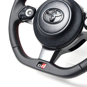 REAL ORIGINAL SERIES EMBLEM TYPE D SHAPE ALL LEATHER RED X BLACK EURO STITCH STEERING WHEEL FOR TOYOTA HARRIER GR SPORT 60  GRM-LPB-RD