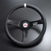 MOMO FORTUNE FULL SPEED 348D 90 BLACK LEATHER BLACK SPOKE WHITE TOP STEERING WHEEL MOMO-00016