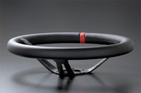 MOMO FORTUNE FULL SPEED 348D 90 BLACK LEATHER BLACK SPOKE RED TOP STEERING WHEEL MOMO-00015