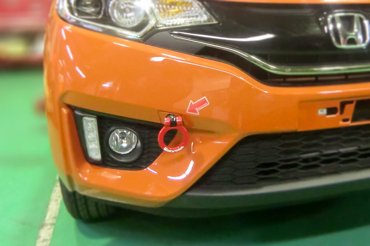 OKUYAMA FLIP-UP TOWING HOOK FRONT YELLOW For HONDA FIT S660 GK5 JW5 301-045-1