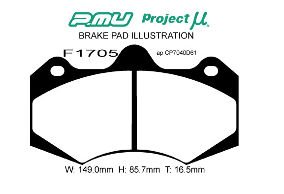 PROJECT MU BRAKE PADS 999 FOR APCP7040D61 FOR  F1705-999