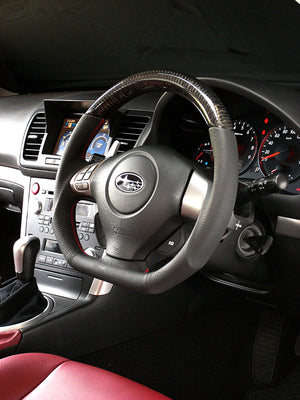 DAMD CARBON STEERING WHEEL  For SUBARU IMPREZA GD GG MODEL (E ~ G) 2004/6 ~ SS358-D-F Black carbon-red stitch