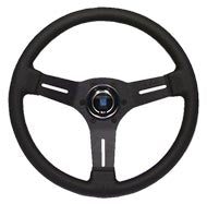 NARDI COMPETITION LINE PERFORATED LEATHER & BLACK SPOKES GRAY CROSS STITCH 330MM STEERING WHEEL N081