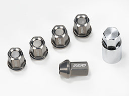 RAYS DURA SERIES DURALUMIN LOCK & NUT SET L37 STRAIGHT TYPE (FOR 6H) 19HEX NUT X20, LOCK NUT X4, L60 KEY ADAPTER 19HEX 26Φ X1 RED M12X1.5 FOR  7402-RED-M12-1-5-7