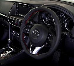 KENSTYLE STEERING WHEEL ALL BLACK LEATHER RED STITCH FOR  MB01