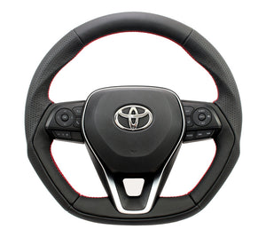 KENSTYLE STEERING WHEEL D-TYPE BLACK LEATHER BLACK GRAINED LEATHER COMBINATION SILVER STITCH FOR  TD02